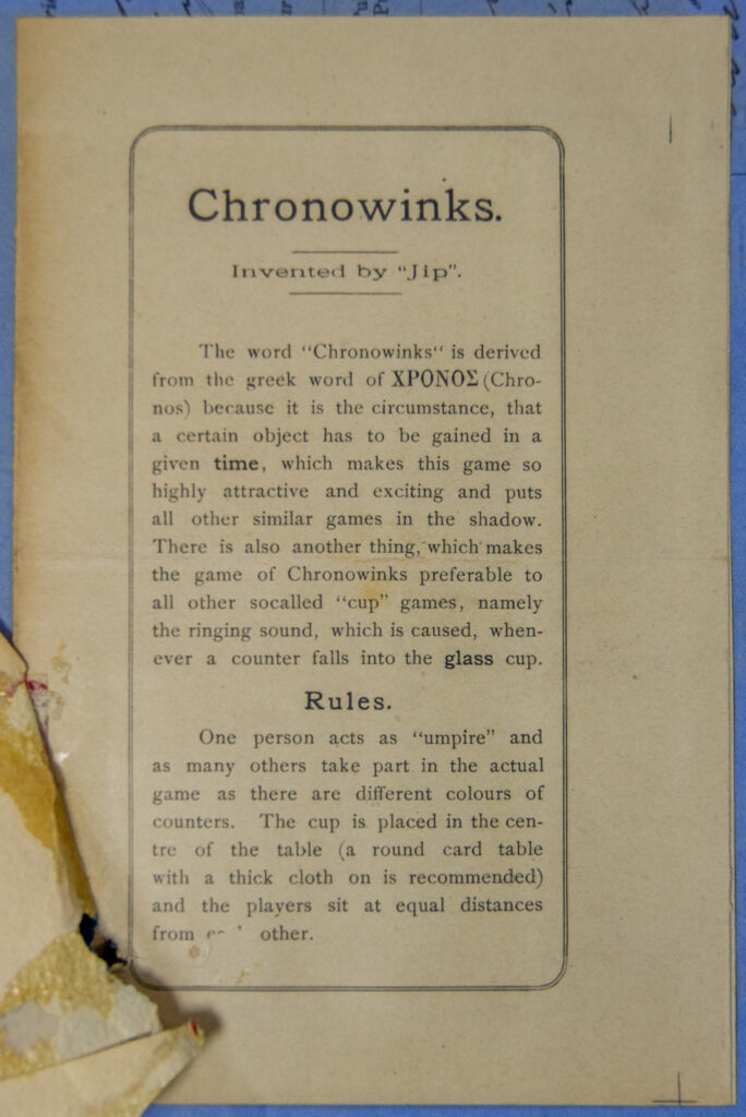 Tucker Tw ID • SPE-73 — publisher • J. W. Spear & Sons — title • THE NEW GAME OF CHRONOWINKS