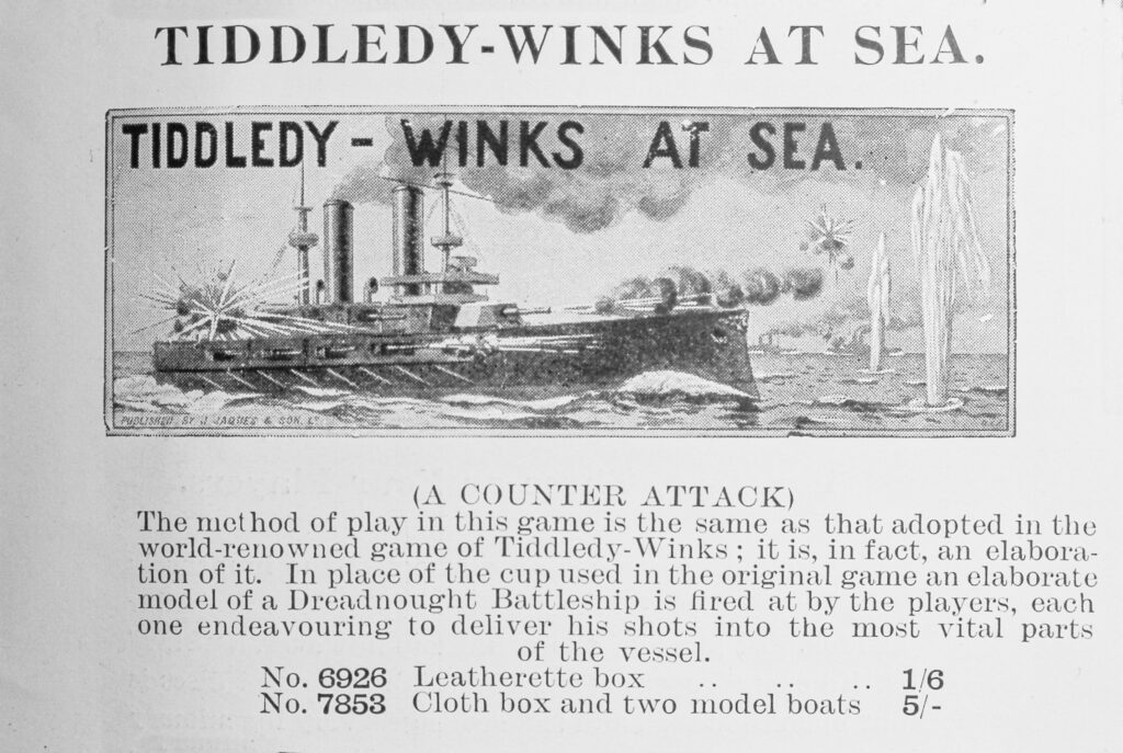 Tucker Tw ID • JAQ-01 — AGPI ID • G-29866 — publisher • John Jaques & Son (London) — title • TIDDLEDY-WINKS AT SEA — notes • John Jaques & Son - trade catalog advertisement