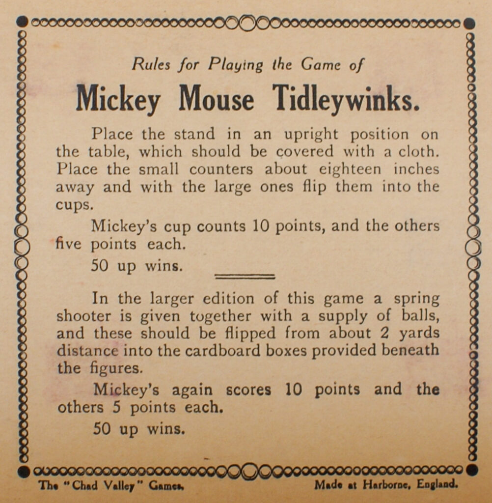 Tucker Tw ID • CVG-04v1c1 — publisher • Chad Valley Games — title • MICKEY MOUSE TIDLEY-WINKS