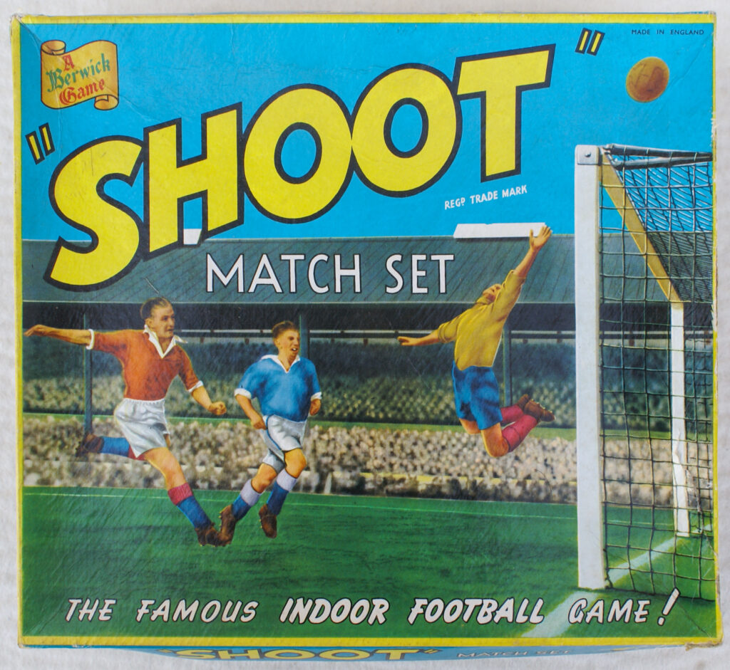 Tucker Tw ID • BER-10c1 — AGPI ID • G-30842c1 — publisher • Berwick (Birkenhead, England) — title • "SHOOT" MATCH SET THE FAMOUS INDOOR FOOTBALL GAME! — notes • Registered trademark: SHOOT.