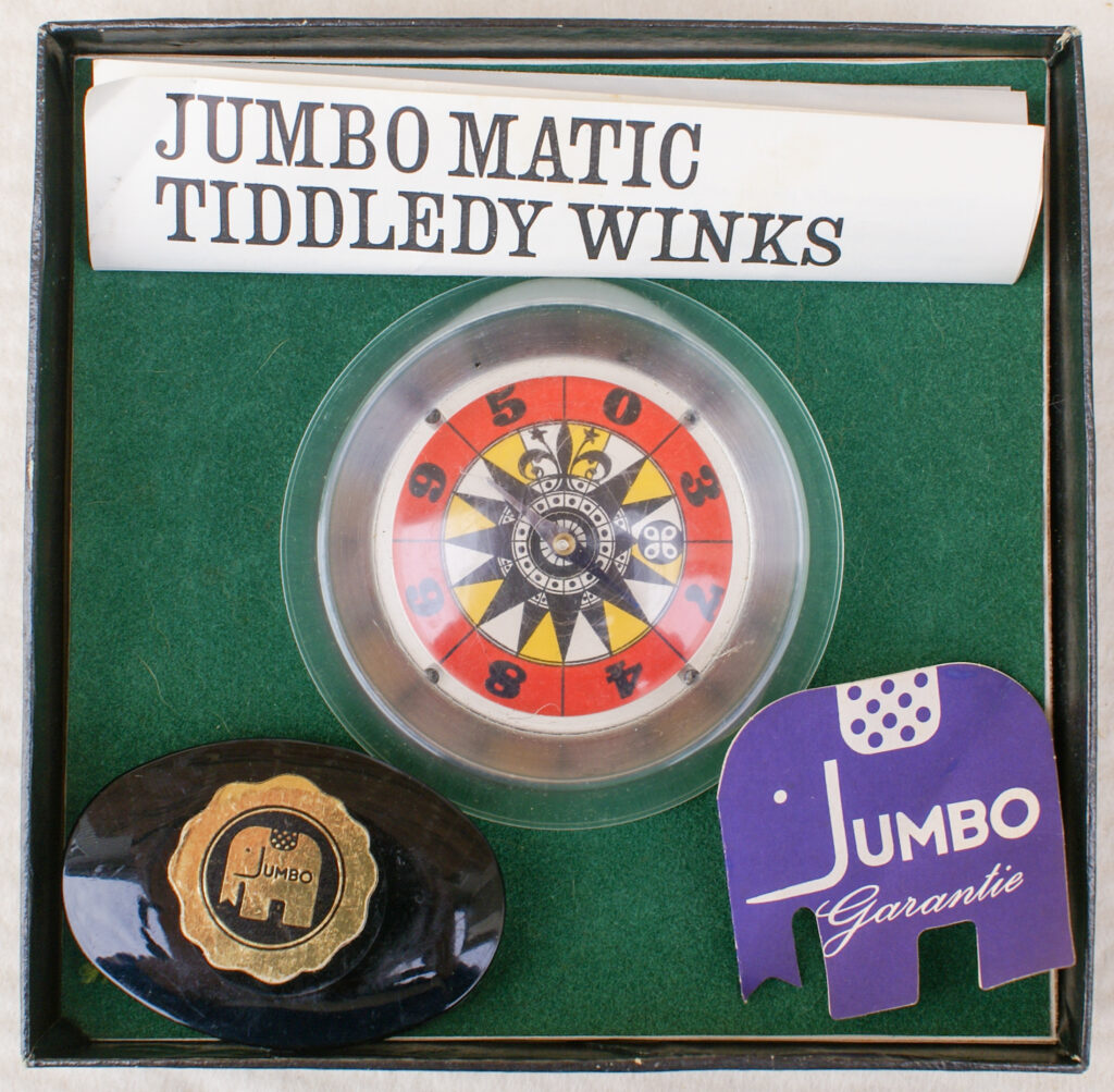 Tucker Tw ID • JUM-02c1 — AGPI ID • G--30825c1 — publisher • Jumbo — title • JUMBO MATIC TIDDLEDY WINKS — notes • Publisher catalog number: 112.